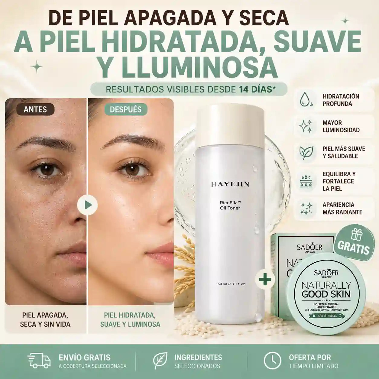 🩵 COMBO HAYEJIN RICEFILA + POLVO MINERAL SADOER GRATIS + ENVÍO GRATIS ✨